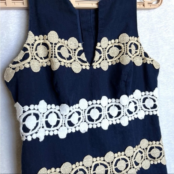 Lilly Pulitzer Augusta Shift Dress Sz 0 Applique Anchors Nautical Navy Gold EUC - Picture 7 of 15